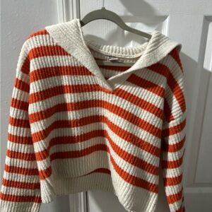 Sincerely Jules Orange and White Striped V-Neck Sweater
